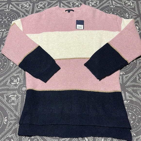 NWT SAVANNAH Ladies Size M Colour Block Jumper Rose Stripe ROSE BLUSH/NAVY - Picture 5 of 8